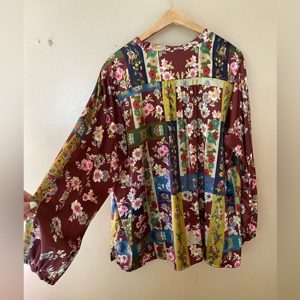 Johnny Was Laurie Milan Blouse print silk vintage boho plus size peasant Sz XXL - Picture 14 of 16